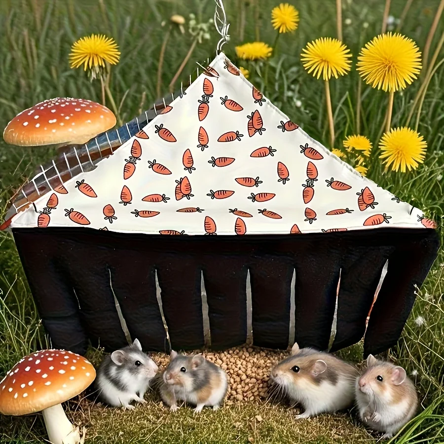 Washable Small Pet Hideaway—Comfortable Corner Hammock Tent with Carrot Pattern Design, Suitable for Hamsters, Ferrets, Rabbits, Guinea Pigs, Sugar Gliders, and Hedgehogs—Durable Fabric Play and Resting Den 2