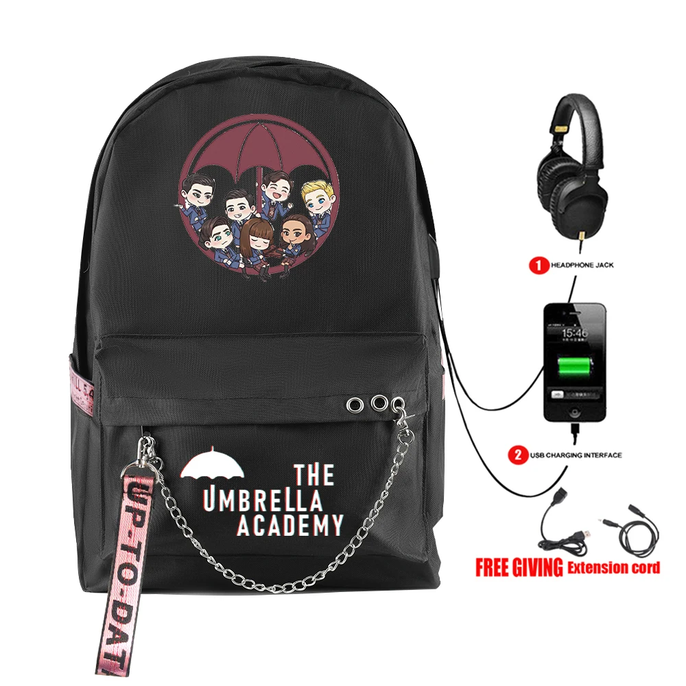 

Trendy Youthful School Bags Unisex THE UMBRELLA ACADEMY Travel Bags Usb Rechargeable Oxford Notebook Shoulder Backpacks