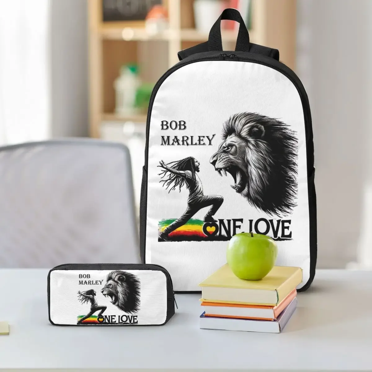 Jamaica Reggae Rock Bob Marley Backpack Student BookBag School Bag Shoulder Bags 3ps Insulated Lunch Bag Pencil Case