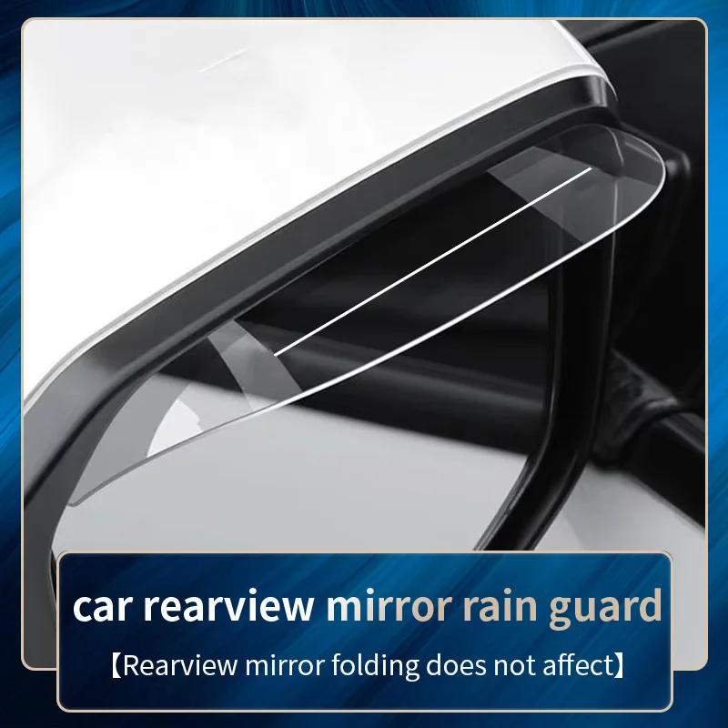 1 pair of transparent rearview mirrors with rain eyebrows and white lines. Car reversing mirror with rain protection