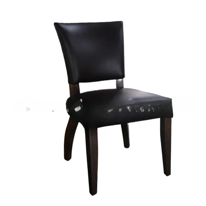 French country retro design solid wood dining chair American first layer cowhide chair adult book chair