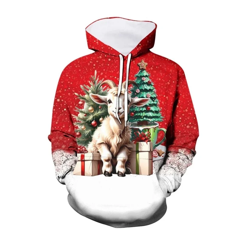 سانتا كلوز الغزلان الأغنام نمط هوديي للرجال النساء عيد الميلاد ثلاثية الأبعاد المطبوعة البلوفرات عادية هوديس بلايز طويلة الأكمام البلوز #4
