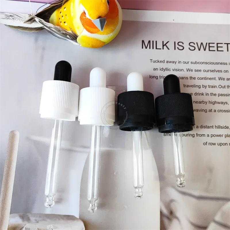 Veel Kindveilige en Fraudebestendige Caps Met Glazen Druppelaar Pipet Zwart/Wit Latex Hoofd Voor Makeup Tools Kit essentiële olie caps