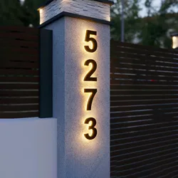 Led outdoor waterproof home name figures exterior acrylic metal illuminated house numbers signs for door room apartment