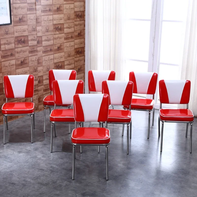 1950 style red and white classic Internet celebrity store matching two-color bright leather dining chair