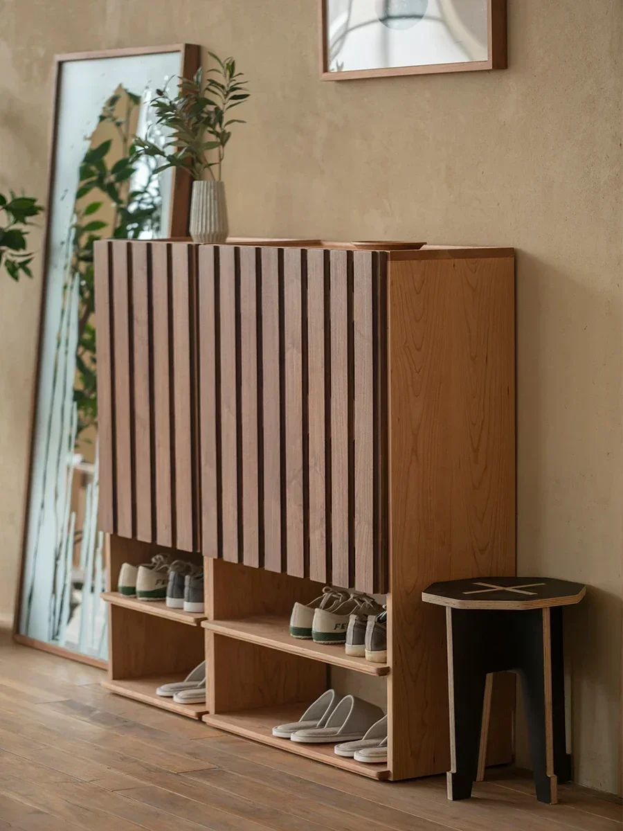 Grille Shoe Cabinet Entrance Cabinet Solid Wood Furniture Breathable Original Design Japanese and Nordic Style