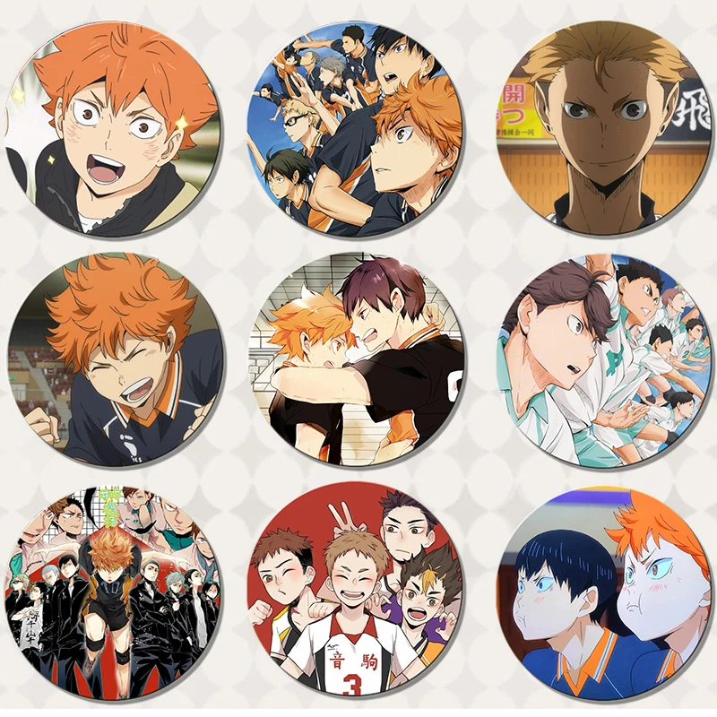 58mm Japanese Anime Haikyuu Tinplate Brooch Pins, Figure Icon Badge, Handmade Brooches,Breastpin for Backpack Clothes decoration