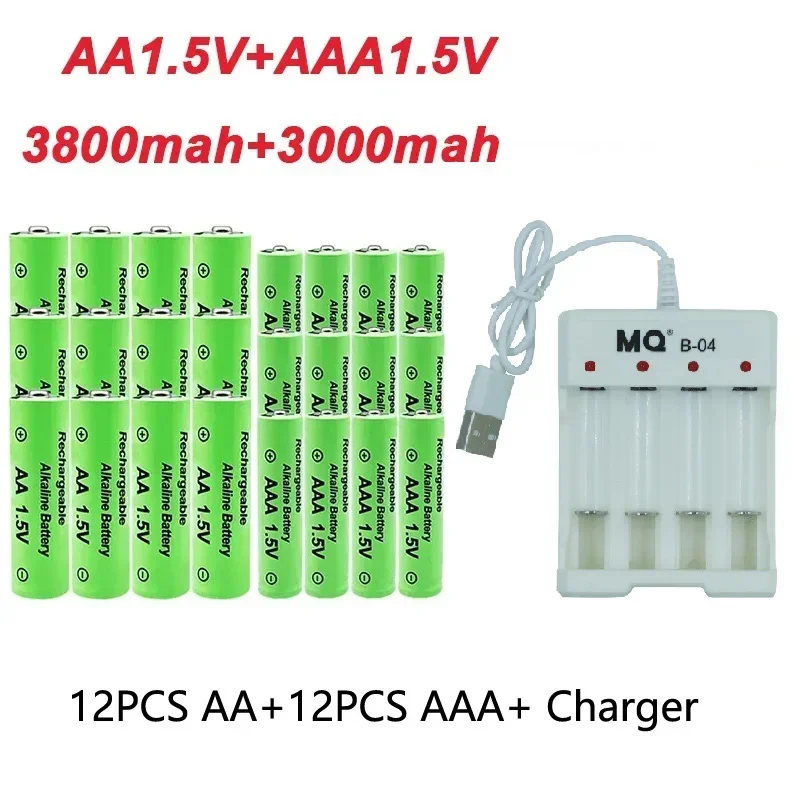 AA +AAA Battery New 1.5VRechargeableBattery AA3800MAH AAA3000 with USBCharger for LED Flashlight Flashlightorelectronicdevices