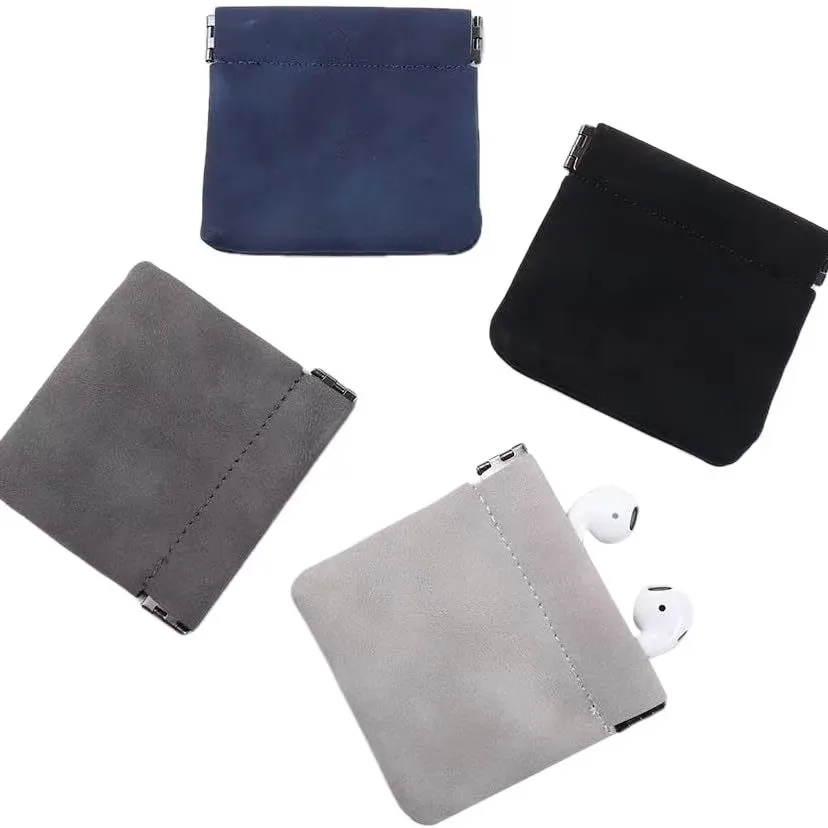 Portable Automatic Spring Open Small Storage Pouch Self-Closing Suede Cable Organizer Mini Cosmetic Bag Travel Storage