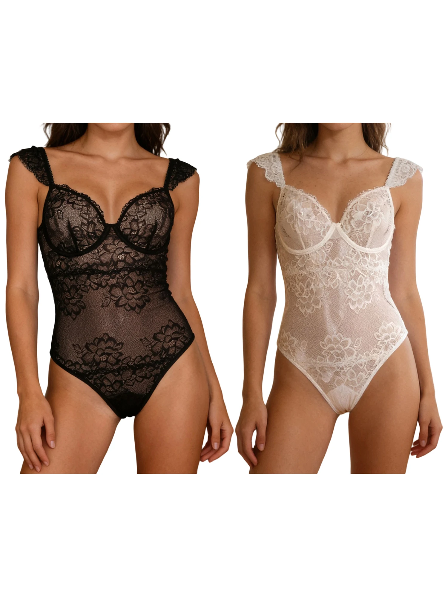 

Sexy Lace Bodysuit for Women Sleeveless Deep V Neck See Through Lingerie Sleepwear Teddy Nightwear Jumpsuit