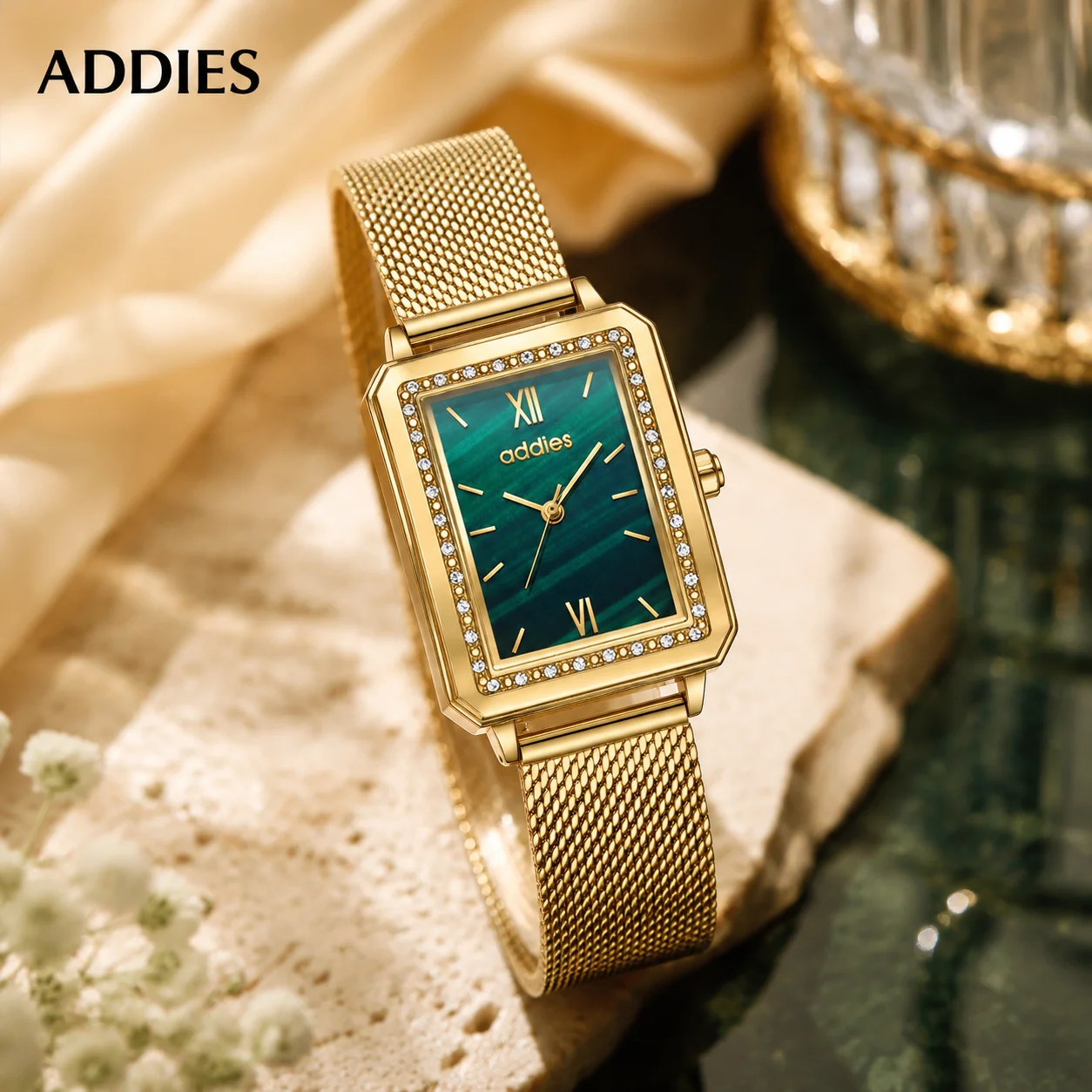 ADDIES Gold Watches for Women Simple Style 30M Waterproof Art Deco Watch 316L Stainless Steel Minimalist Wristwatches for Ladies