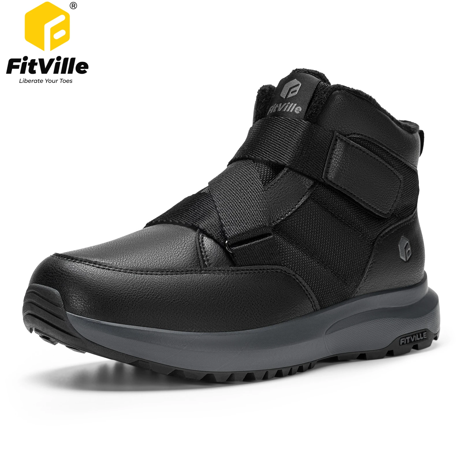 FitVille Herren Schneestiefel, extra breit, zum Hineinschlüpfen, wasserabweisende Winterstiefel, warm gefütterte Outdoor-Wanderschuhe für Herren mit Fußgewölbestütze