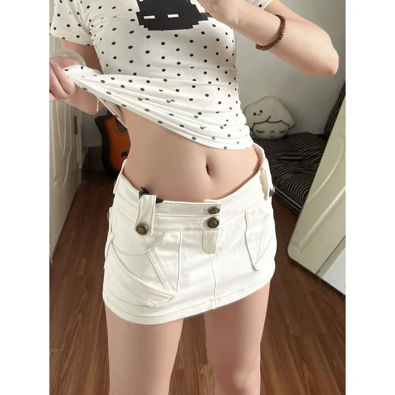 

Y2k American Retro Low Waist Cargo Denim Skirt Women Slim Fit Bodycon With Pockets Washed Blue New Trendy High Quality Summer