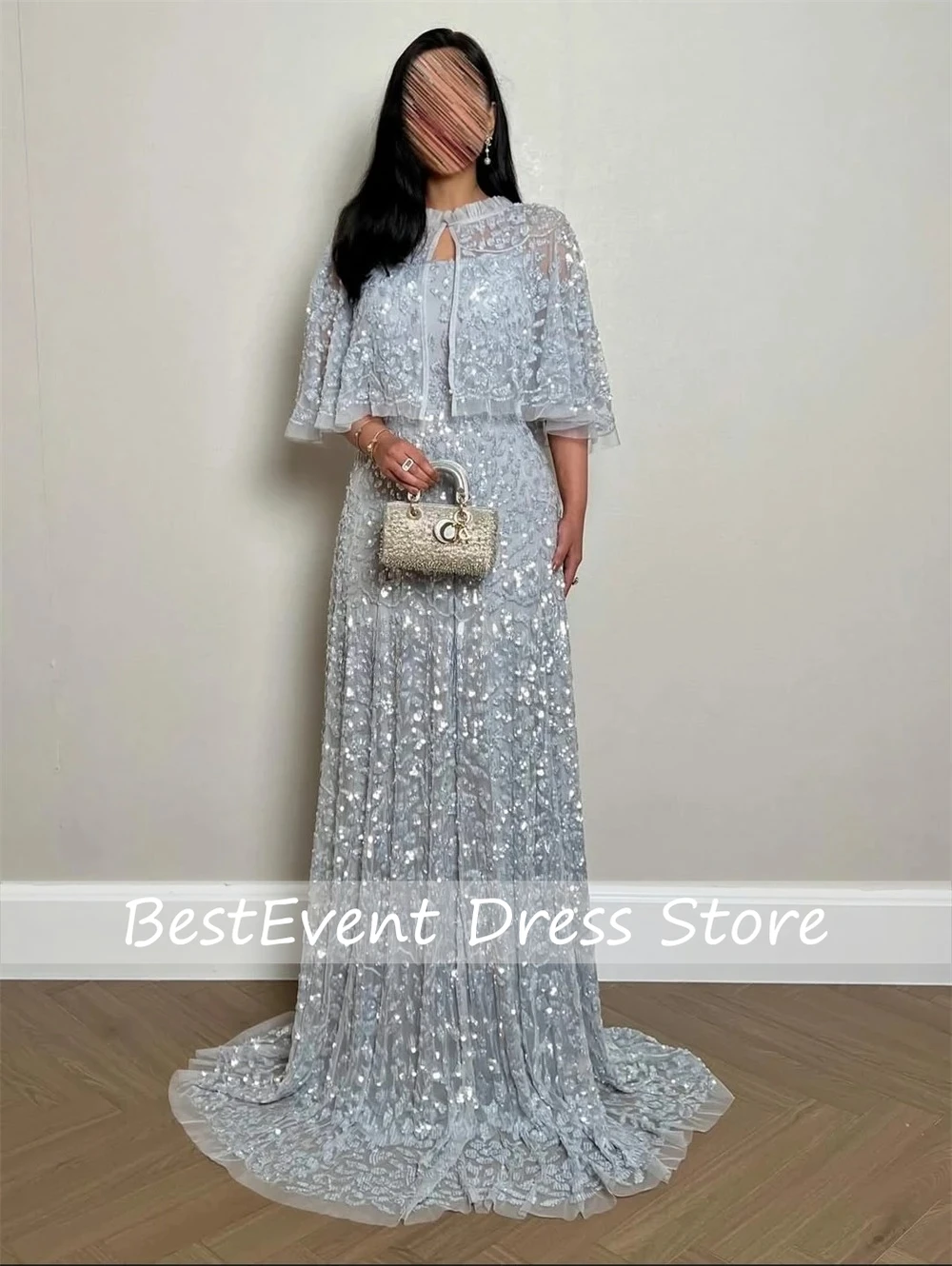 2026 Two-piece Maxi with O-Neck Cape Fully Handwork Sequins Elegant Evening Dresses Formal Long Prom Party Dresses Customized