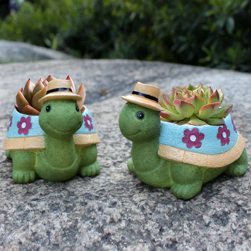 Cartoon succulent turtle small flower pot set combination cute little creative art flower pot home decoration turtle piece