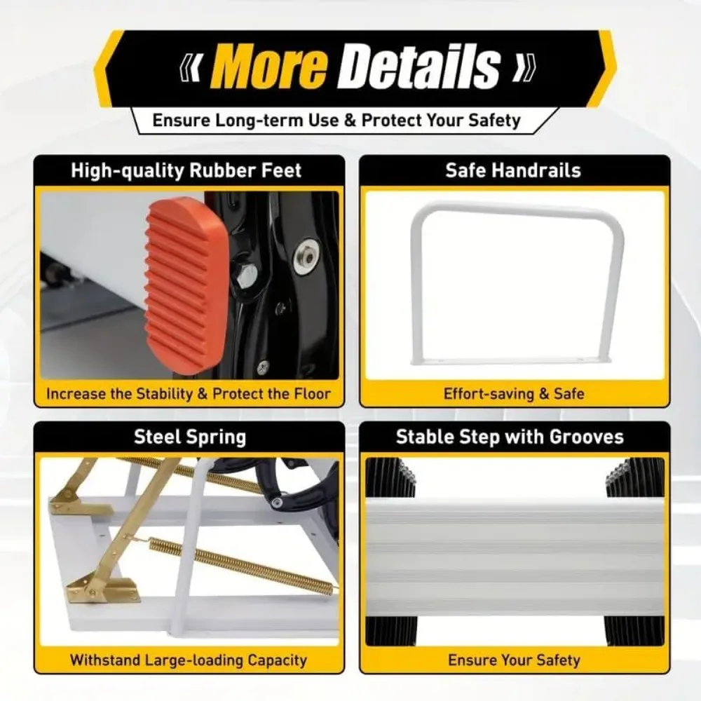 سلم عطلي من سبائك الألومنيوم مكون من 12 خطوة بسعة 2600 رطل ونظام سحب للأسفل لسهولة الوصول والتخزين #4