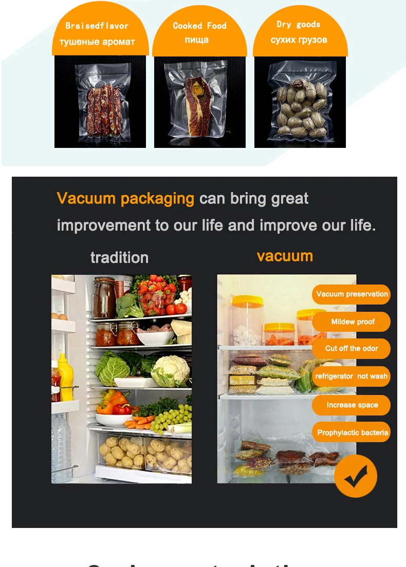 Home Food Saving Vacuum Sealing Bags Food Packing Bags ABS Plastic Bags for Kitchen Food Storage