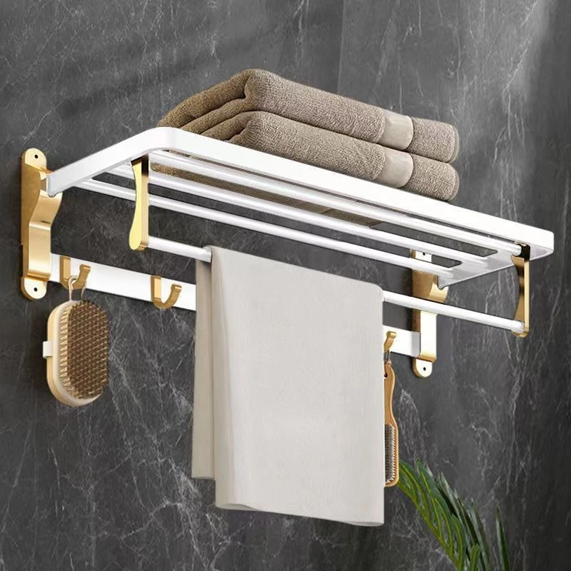 T1 wall mounted shower hook, bath hook, white and gold aluminum storage shelf, accessories