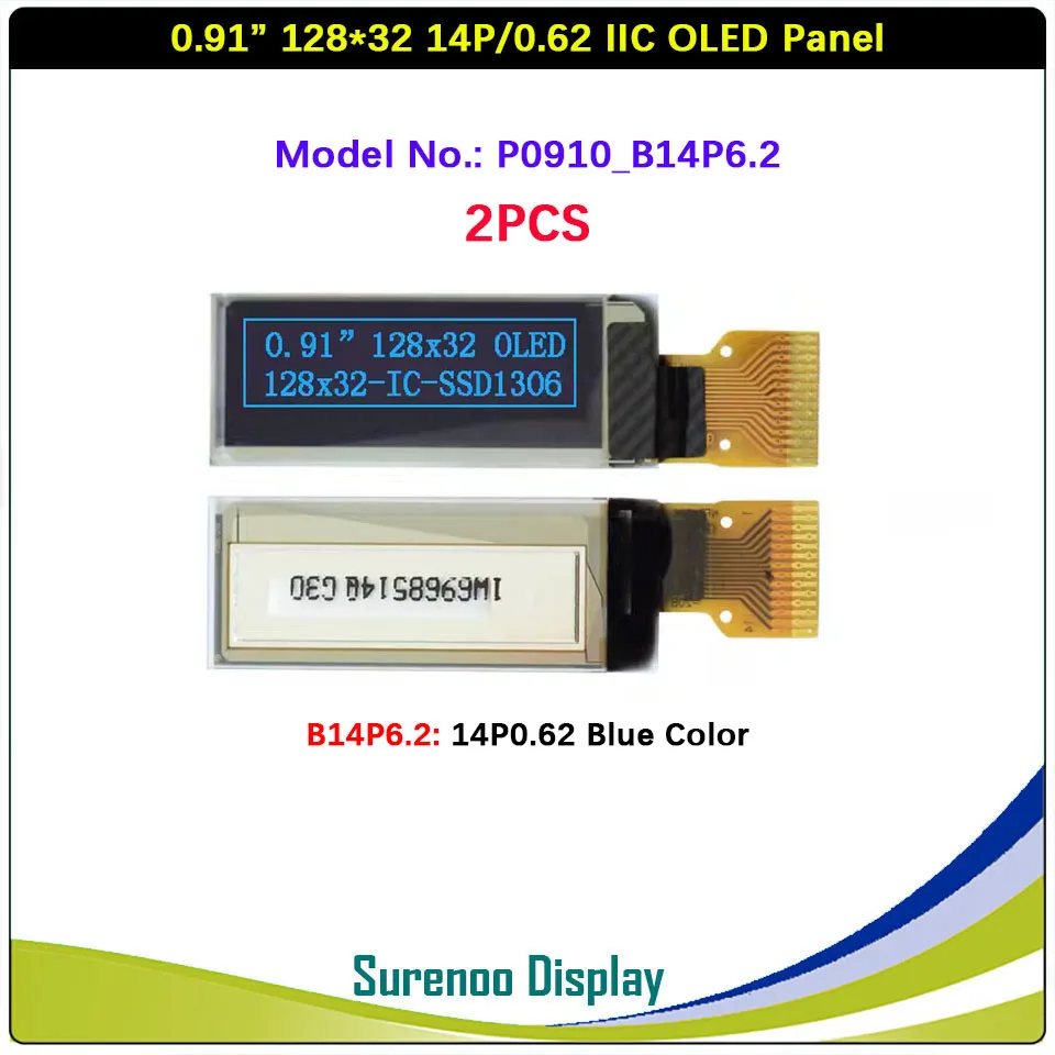 0.91" 12832 128*32 14Pin 14P 0.62 Solder Pin SSD1306 IIC I2C PMOLED OLED Display Module Panel