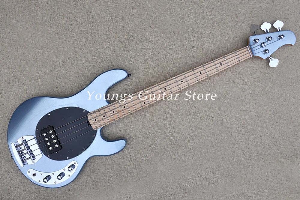 Bajo eléctrico plateado de 4 cuerdas con mástil de arce y diapasón, herrajes cromados, oferta personalizada YSGS-8306
