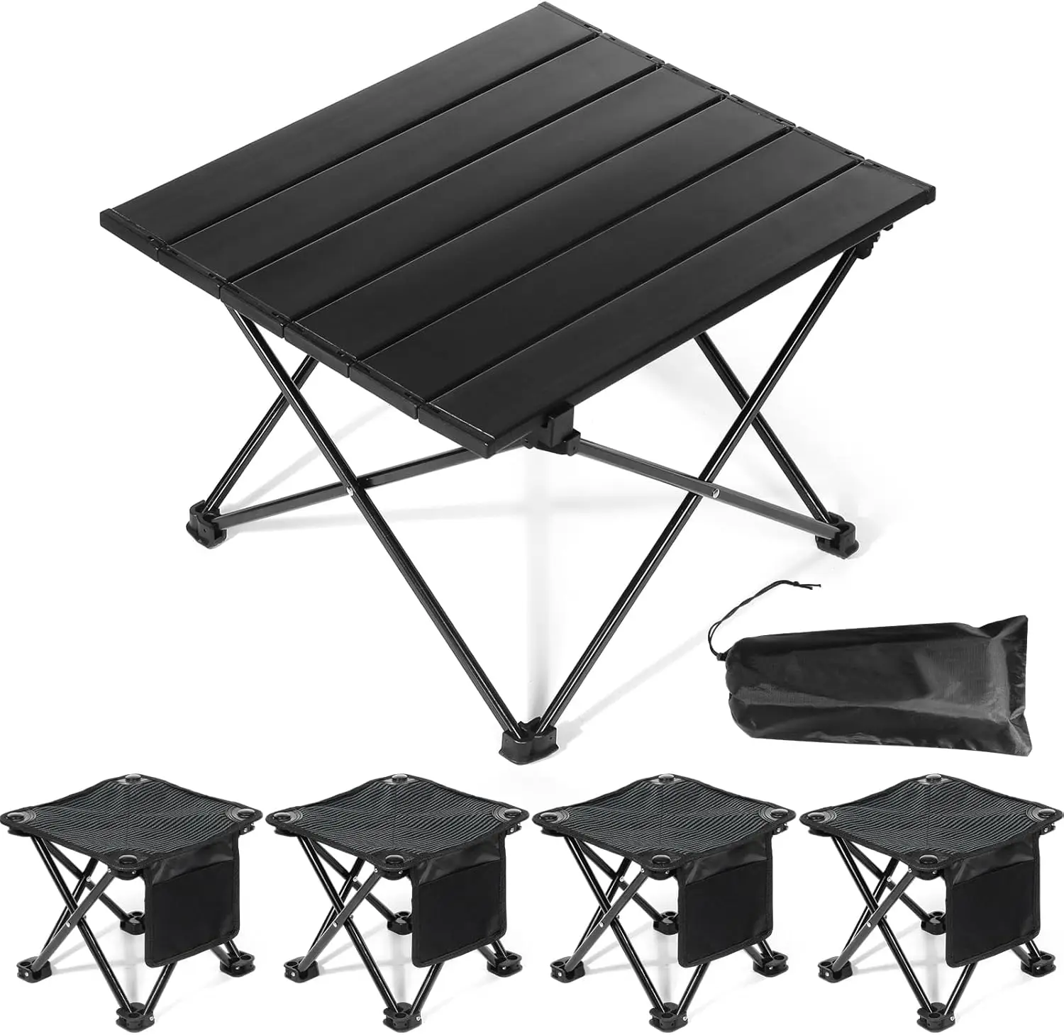 

5 Pcs Collapsible Portable Camping Table And Camping Stool Set Lude Aluminum Folding Table And 4 Portable Folding Stool For