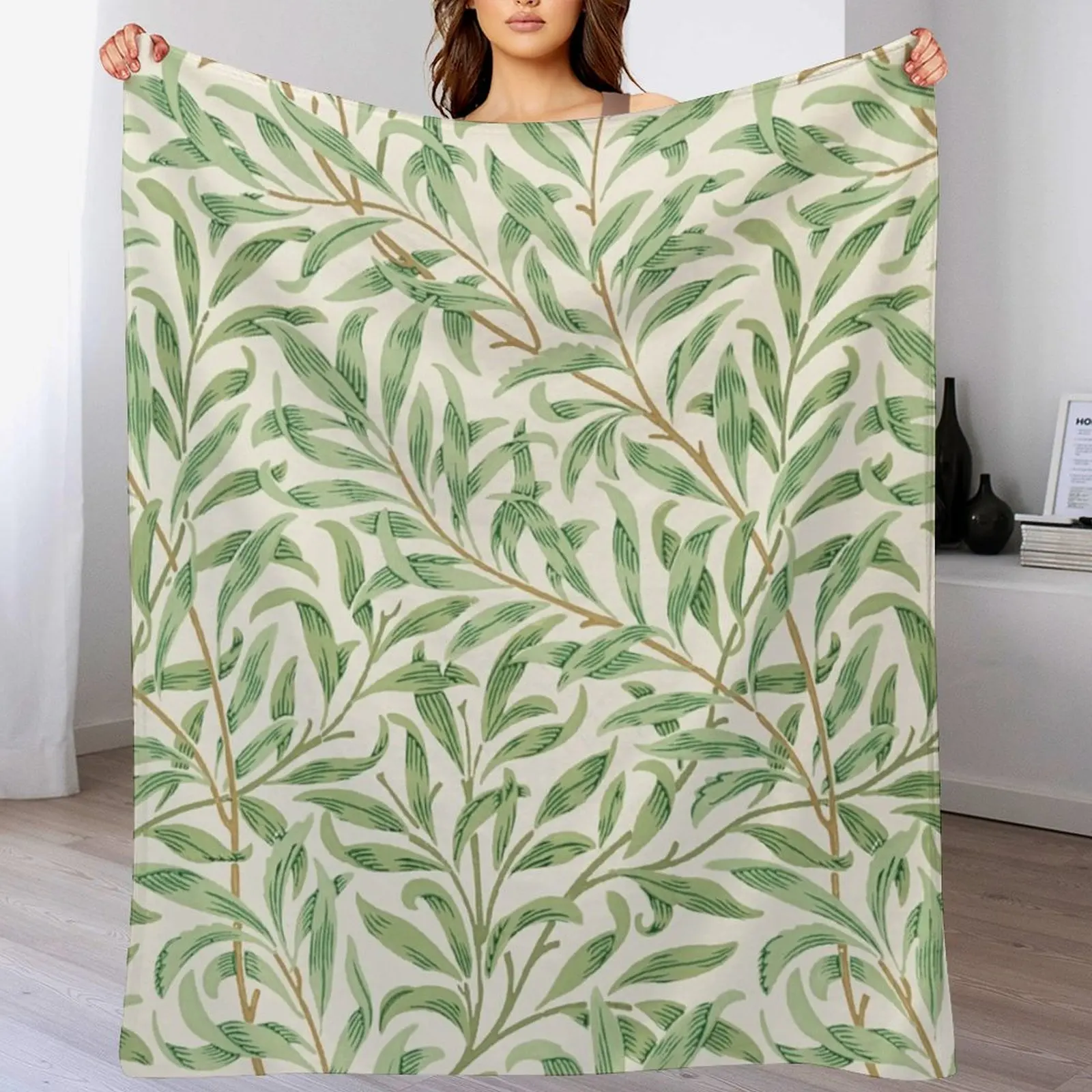 Cute Vintage Willow Bark Tree Leaves Pattern Throw Blanket Stain Resistant Cozy Warm Blanket
