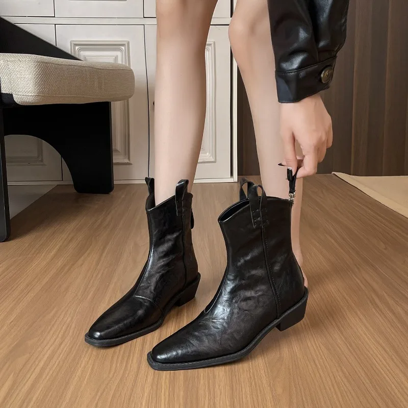 

Retro Women's Shoes Luxury Genuine Leather Western Cowboy Boots for Woman Fashion Platform Ankle Boot Designer Shoes Botas Mujer