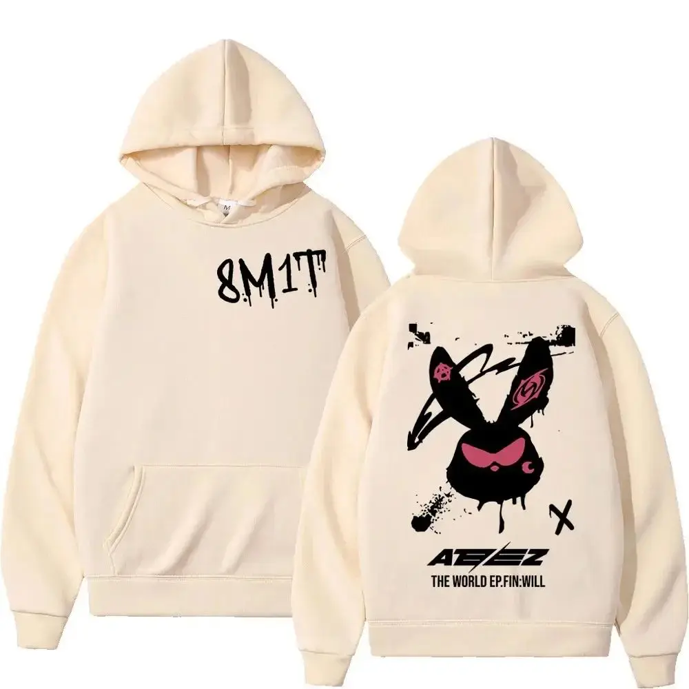 Limited Kpop Ateez 8M1T Print Hoodie Album THE WORLD EP FIN WILL Tour 2024 Sweatshirts Fashion Trend Hip Hop Pullovers Unisex