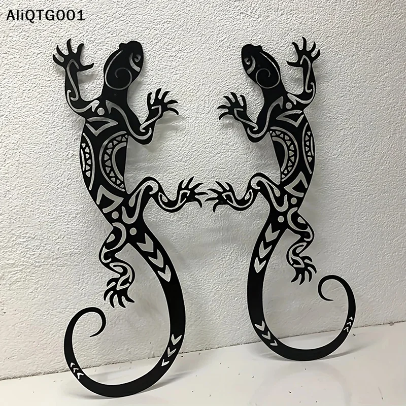 2-Piece Iron Gecko Wall Decorations Home Garden Courtyard Door Frame Beautification En Iron Lizard Wall Art