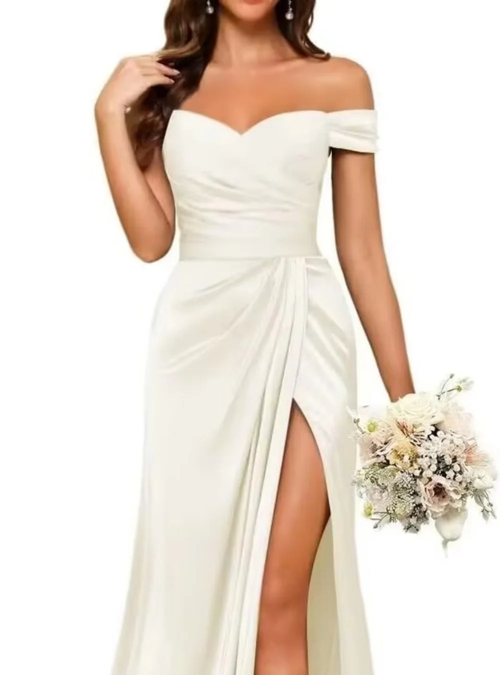 Серпанково-синее платье подружки невесты с открытыми плечами, 2025, атласное платье русалки с открытой спиной и складками по бокам, длиной до пола, свадебное платье по индивидуальному заказу