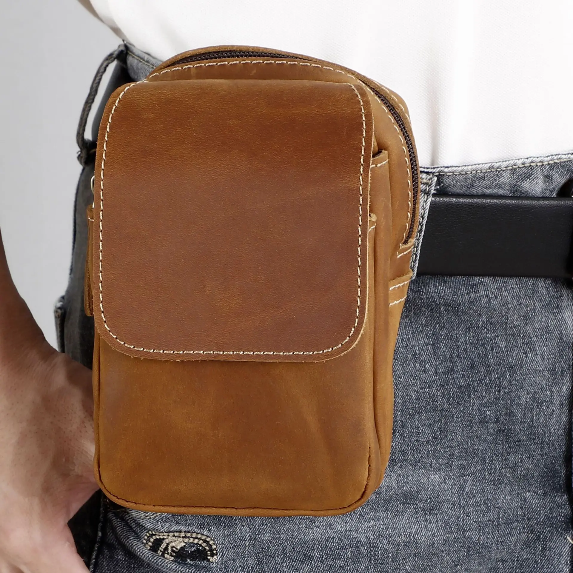 

Genuine Leather Men Waist Bag Vinatge Waist Packs Money Belt Pouch Casual Waist Pouch Bum Bag Fanny Pack for Man
