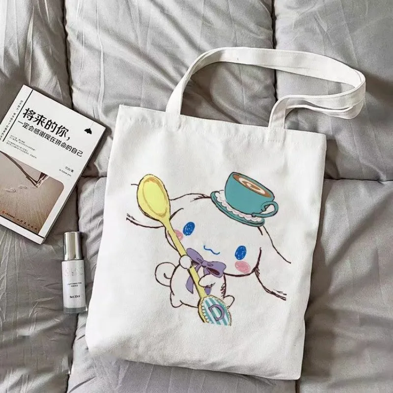 

Простая холщовая сумка Sanrio Cinnamoroll с милым мультяшным аниме большой вместимости для студентов на выход, новая сумка на одно плечо Ins