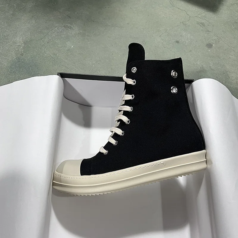 Brand Men Casual Shoe High Top Women Quality Black Ankle Boot Fashion Ro Thick-sole Canvas Breathable Women Flat Street Sneakers