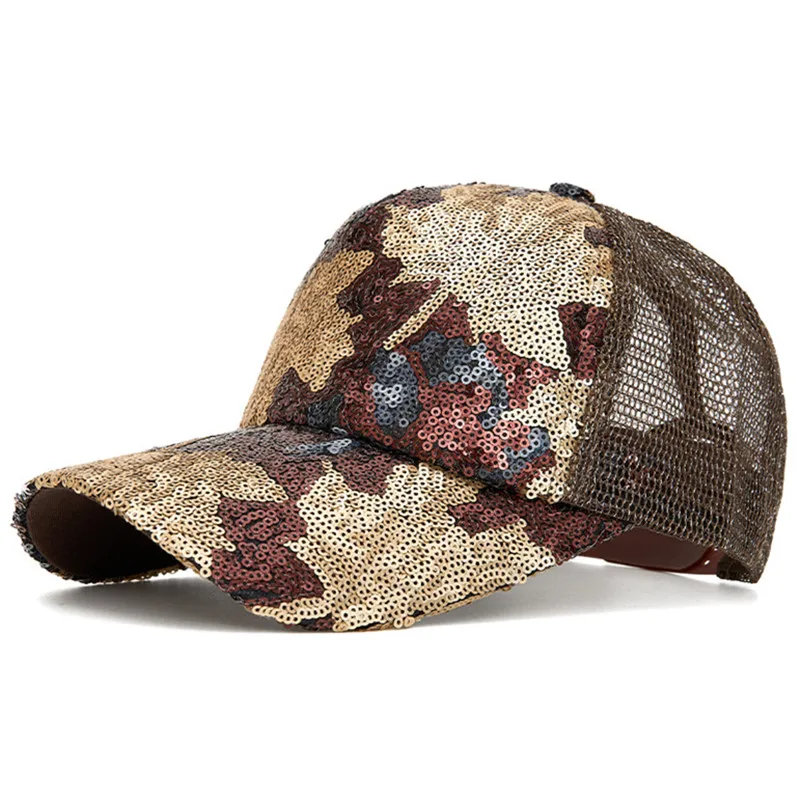 Summer women's breathable mesh cap personality trend glitter baseball caps for women Sunscreen camping Party hats snapback cap