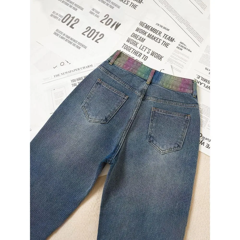 

Свободные женские прямые джинсы с высокой талией, синие джинсовые брюки со звездами, весна 2024, новые повседневные удобные широкие брюки