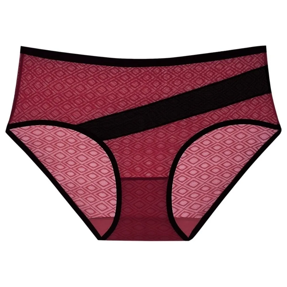 Cotton Crotch Simple Pattern Briefs Mid Waist Patchwork Women's Underwear Female Lingerie Plus Size Triangle Panties Daily