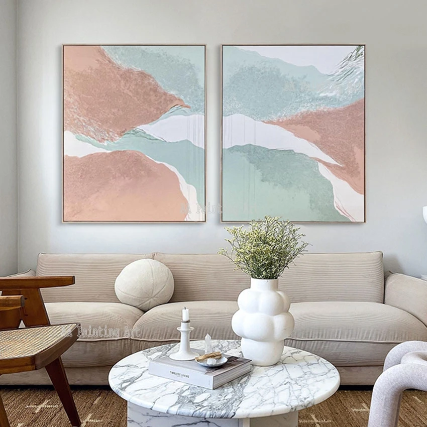 

Modern Group Abstract Seascape Oil Painting, Canvas Picture, Hot Selling Wall Pictures, 2 Panels, Large Wall Art, 2 Pieces