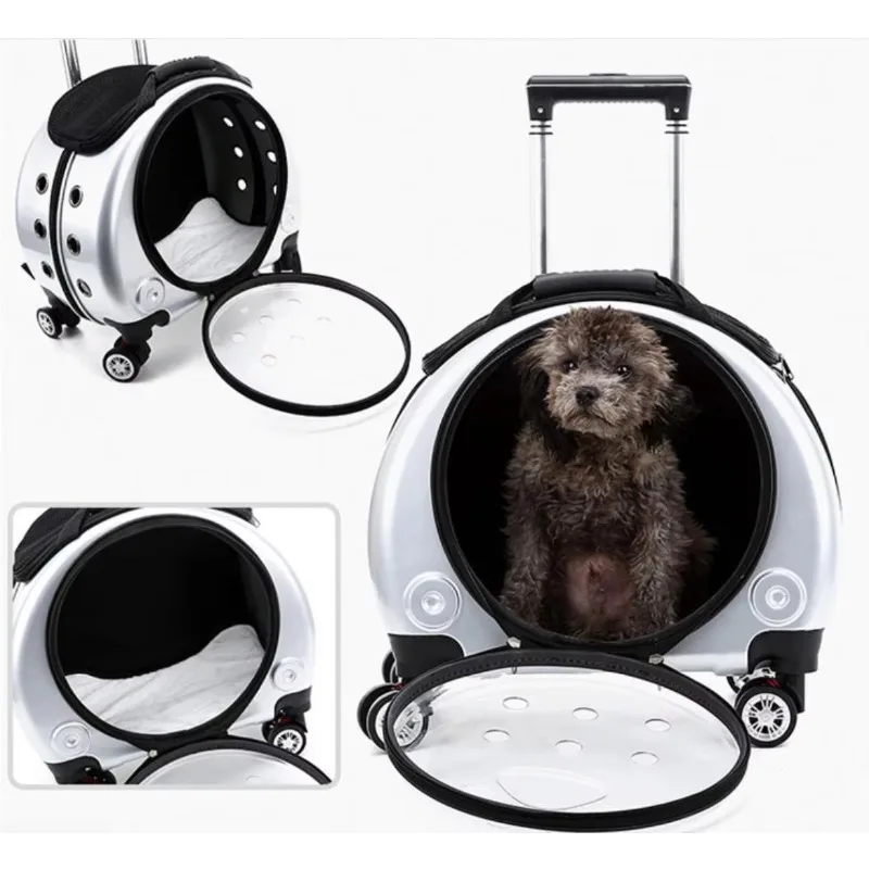 

Pet Supplies Transparent Airline Approved Mesh Breathable Travel Roll Trolley Dog Cat Backpack Wheels Pet Carrier With Wheels