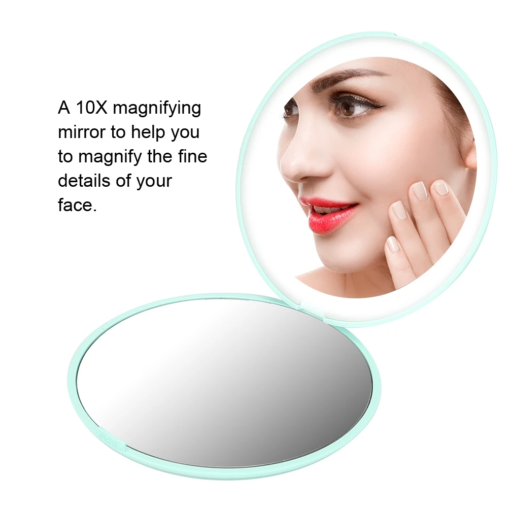 12 LED's spiegel Opvouwbare spiegel Draagbare spiegel Draagbaar Opvouwbaar 10x vergroting Mini 12 LED's Make-upspiegel Cosmetisch hulpmiddel