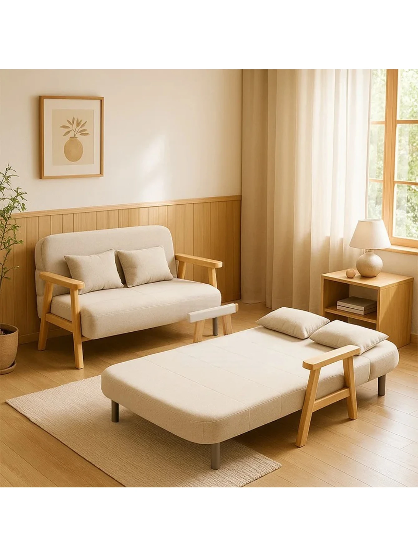 no Space Occupation,Sofa Bed,foldable Dual-use，solid Wood Multifunctional,household Living Room,small Apartment, Overnight Bed