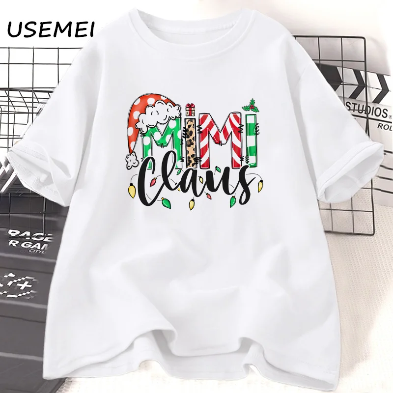 Mimi Claus Christmas T Shirt New Year Christmas Graphic T-shirt Cotton Short Sleeve Womans Clothing Graphic T Shirts Tops