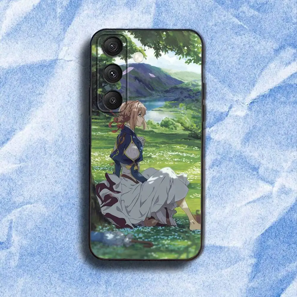 حافظة هاتف V-Violet Evergarden-es لهاتف سامسونج S 25,24,23,22,30,21,10,9,Ultra,Plus,Lite,FE,4,5G حافظة ناعمة سوداء