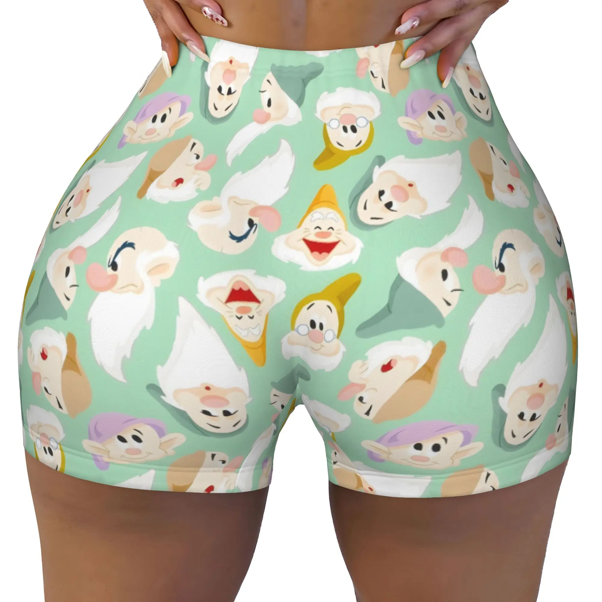 Custom Seven Dwarfs Anime Workout Shorts Women Cartoon Gym Running Biker Yoga Shorts