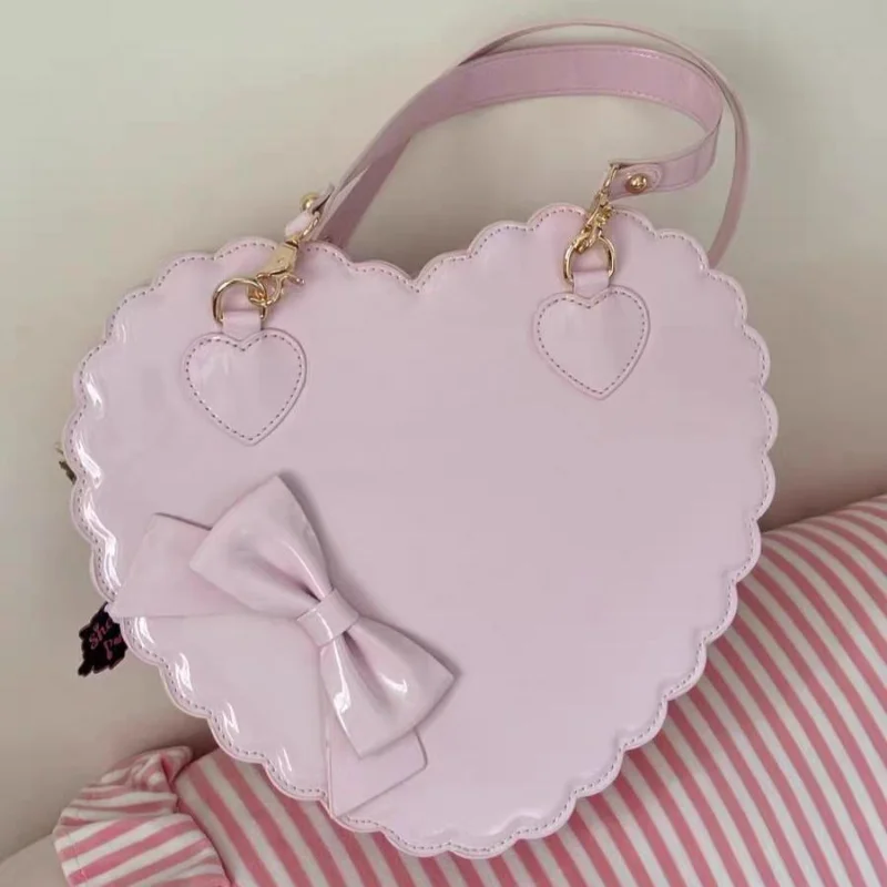 

Brand Design Lolita Handbag Japanese Bow Cookie Heart-shaped Shoulder Bag High-quality Pu Zipper Wallet Simple Crossbody Bag