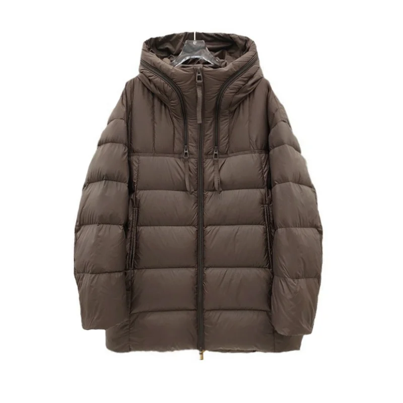 سترة نسائية متوسطة الطول وصلت حديثًا لشتاء 2025 معطف فضفاض وسميك وتصميم أنيق مع قلنسوة بسحاب #6