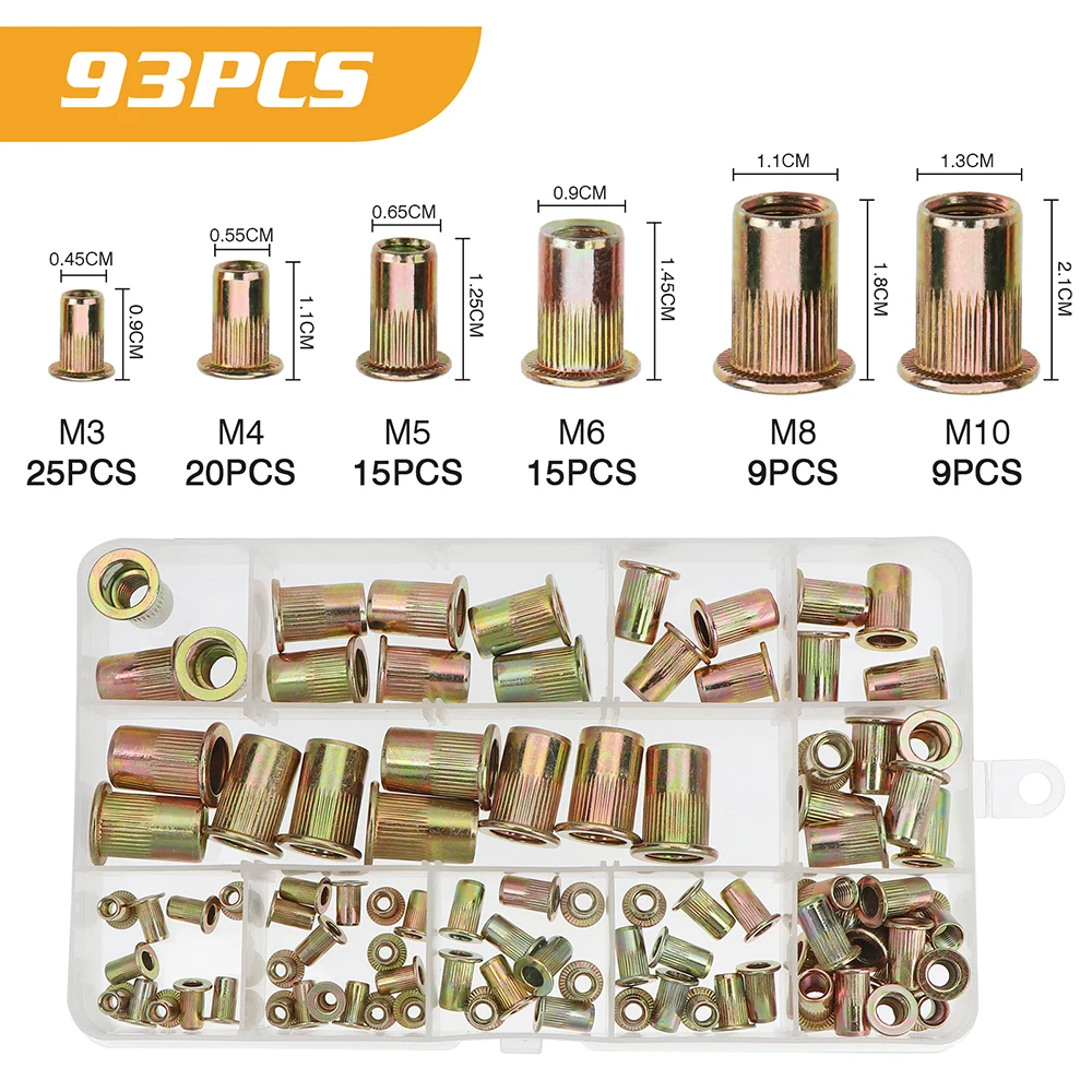 93pcs Rivet Nut Hand Threaded Rivet Nuts Gun BT605 M3 M4 M5 M6 M8 M10 Double Insert Manual Riveter Gun Riveting Rivnut Tool