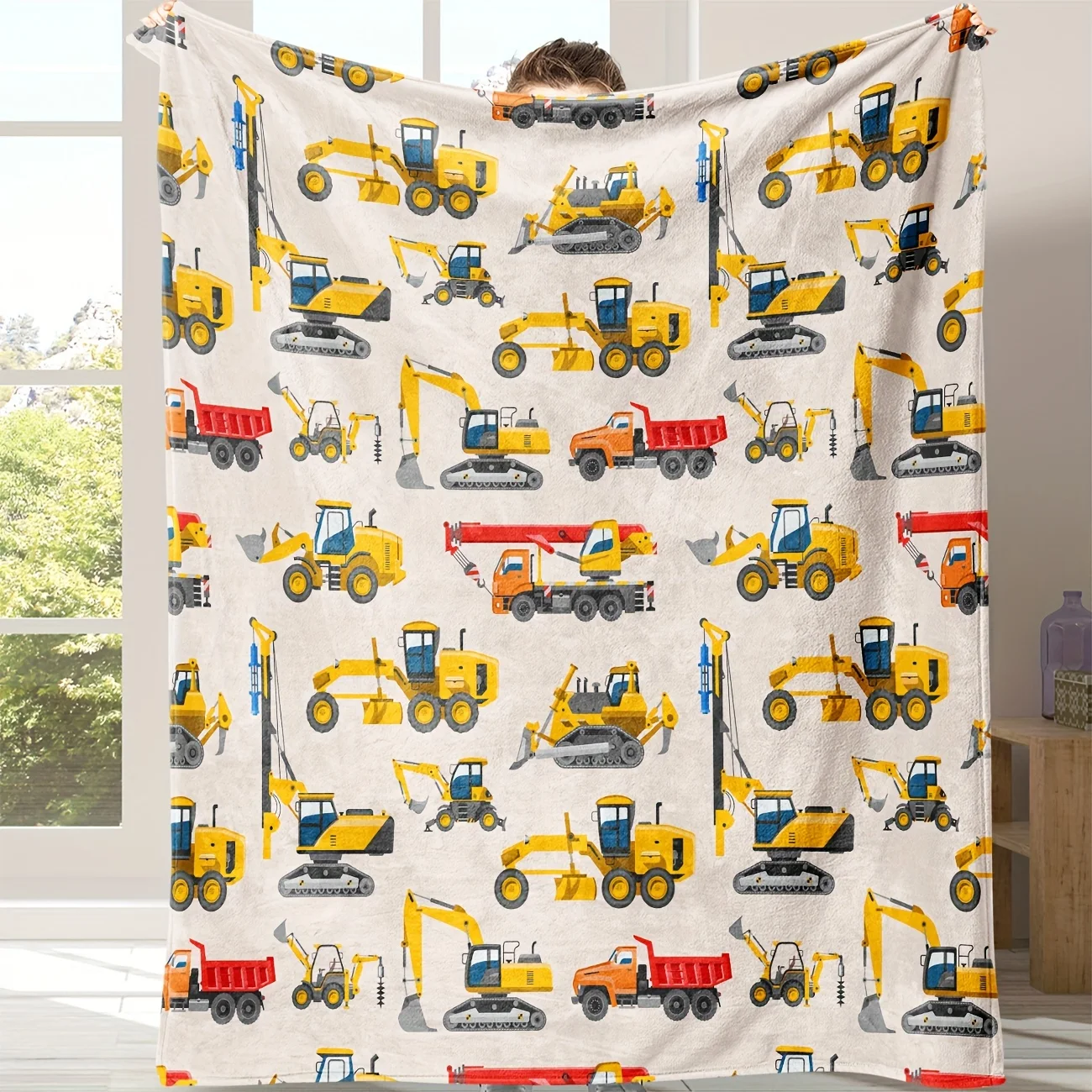 A 1pc Truck Excavator Flannel Blanket, Perfect for Napping, Cozying Up on The Sofa Or Bed, And a Warm, Comfortable Gift for Home