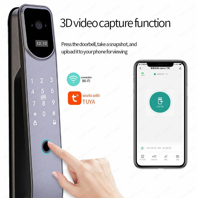 3D Face Recognition Smart Lock Waterproof Tuya APP Fingerprint Biometric Password IC Card Code Electronic Door Locks with Camera