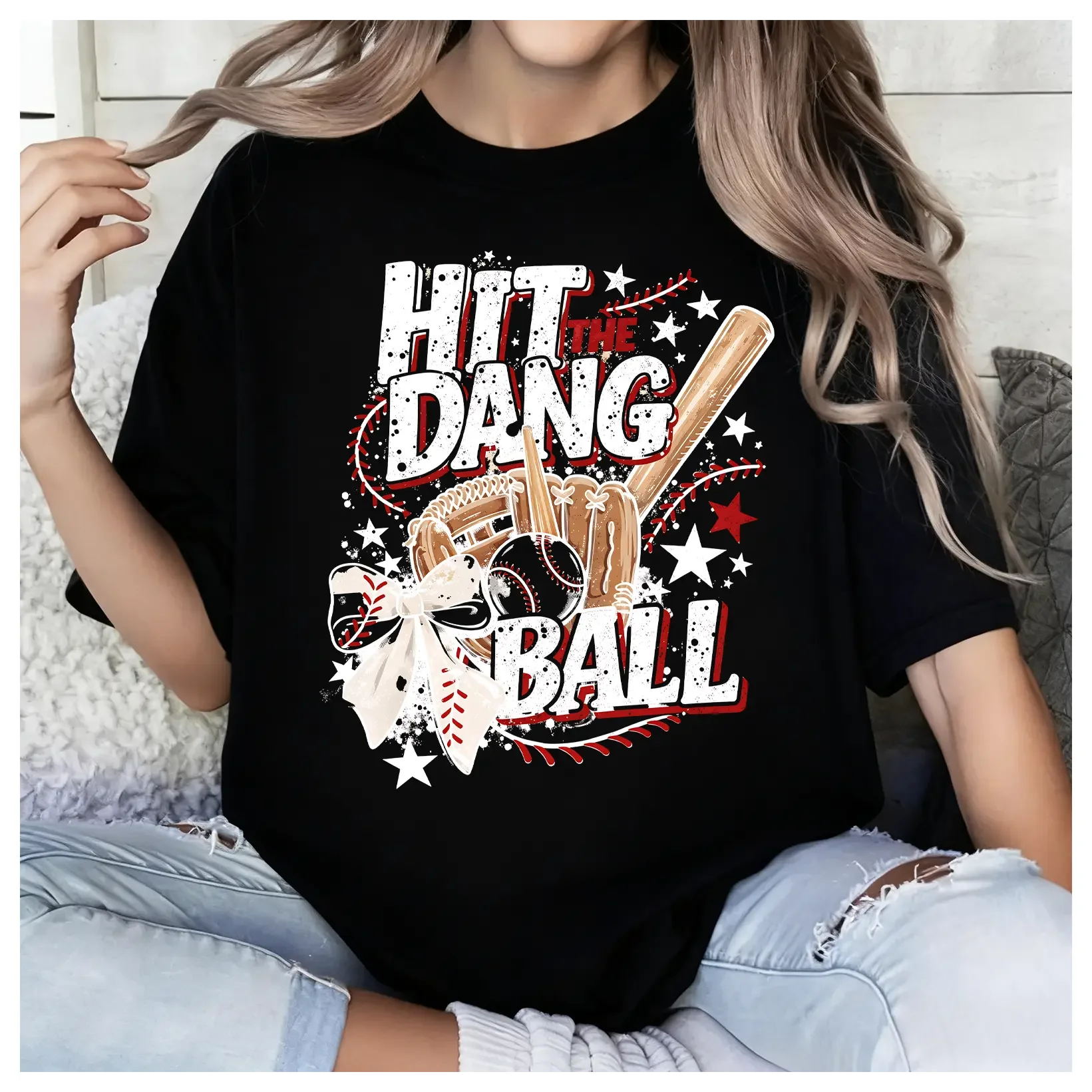 100% Cotton Hit The Dang Ball Trendy Baseball Softball Shirt, Retro Baseball Mama Shirt, Baseball Mom Game Day Tee, Mother Day Gift
