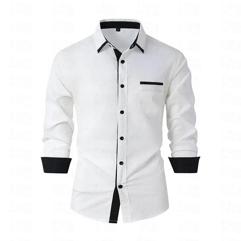 Popular men's color blocked casual long sleeved formal shirt men's slim fit checkered shirt